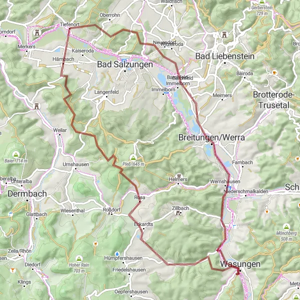 Map miniature of "Hohleberg to Tiefenort" cycling inspiration in Thüringen, Germany. Generated by Tarmacs.app cycling route planner