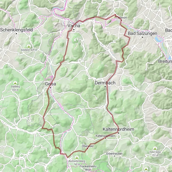 Karten-Miniaturansicht der Radinspiration "Werratal und Rhön" in Thüringen, Germany. Erstellt vom Tarmacs.app-Routenplaner für Radtouren