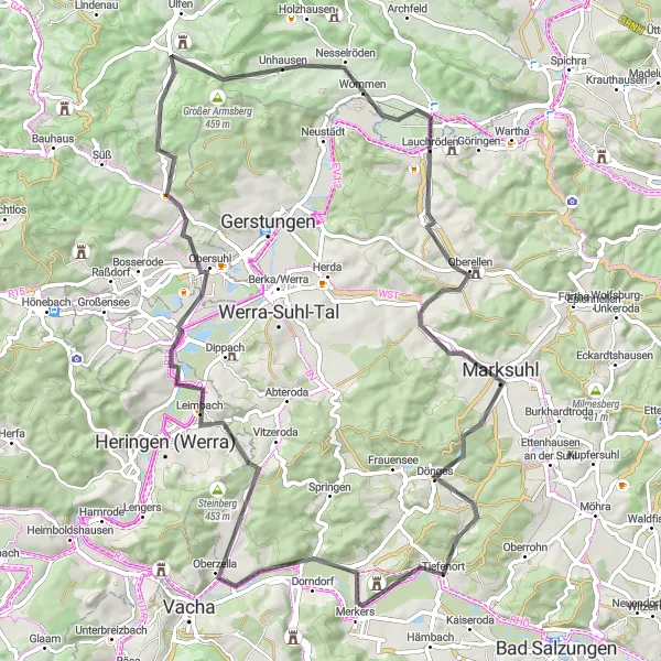 Map miniature of "Historical Road Tour" cycling inspiration in Thüringen, Germany. Generated by Tarmacs.app cycling route planner