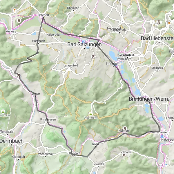 Map miniature of "Thüringer Forest Loop" cycling inspiration in Thüringen, Germany. Generated by Tarmacs.app cycling route planner