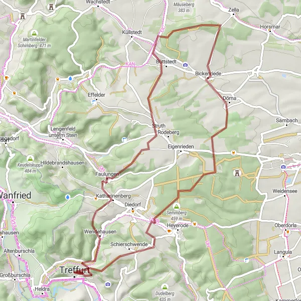 Map miniature of "Katharinenberg Loop" cycling inspiration in Thüringen, Germany. Generated by Tarmacs.app cycling route planner