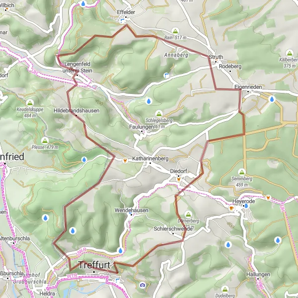 Map miniature of "Adolfsburg Loop" cycling inspiration in Thüringen, Germany. Generated by Tarmacs.app cycling route planner