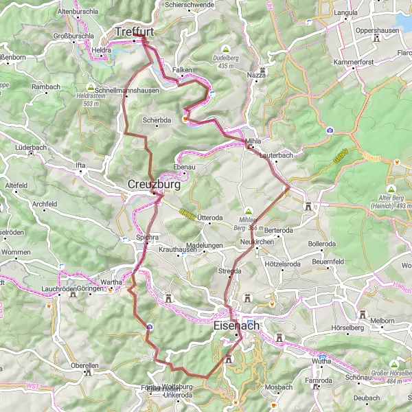 Map miniature of "Wartburg Adventure" cycling inspiration in Thüringen, Germany. Generated by Tarmacs.app cycling route planner
