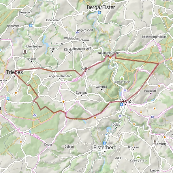 Karten-Miniaturansicht der Radinspiration "Abenteuer entlang von Langenwetzendorf und Greiz" in Thüringen, Germany. Erstellt vom Tarmacs.app-Routenplaner für Radtouren