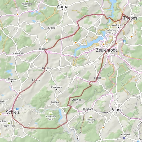 Karten-Miniaturansicht der Radinspiration "Abenteuerliche Tour um Weißendorf" in Thüringen, Germany. Erstellt vom Tarmacs.app-Routenplaner für Radtouren