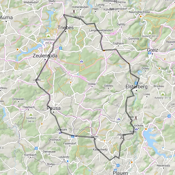 Map miniature of "Thüringer Road Delight" cycling inspiration in Thüringen, Germany. Generated by Tarmacs.app cycling route planner