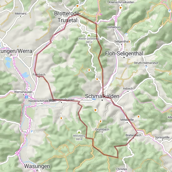 Karten-Miniaturansicht der Radinspiration "Weinberg und Fambach Rundweg" in Thüringen, Germany. Erstellt vom Tarmacs.app-Routenplaner für Radtouren