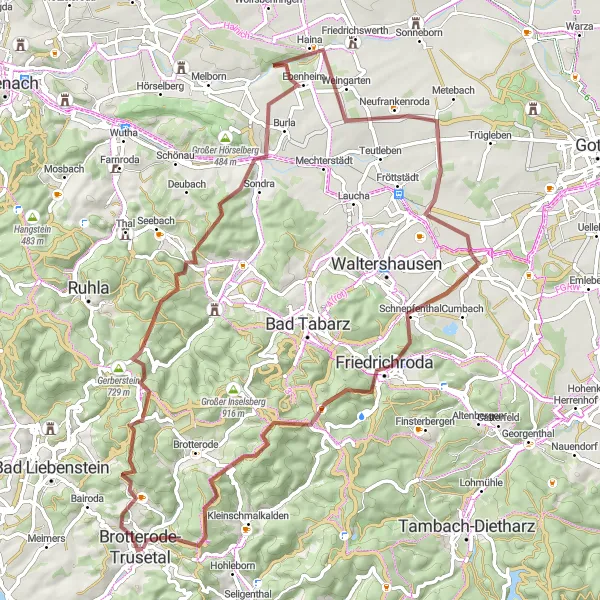 Map miniature of "Gravel Adventure" cycling inspiration in Thüringen, Germany. Generated by Tarmacs.app cycling route planner