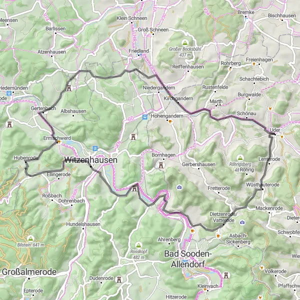 Karten-Miniaturansicht der Radinspiration "Entdeckungstour um Wessen-Blockhütte" in Thüringen, Germany. Erstellt vom Tarmacs.app-Routenplaner für Radtouren