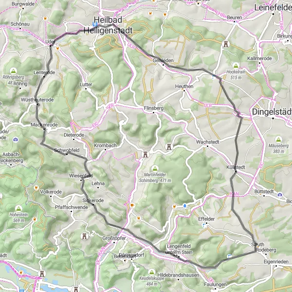 Karten-Miniaturansicht der Radinspiration "Auf den Spuren von Heiligenstadt" in Thüringen, Germany. Erstellt vom Tarmacs.app-Routenplaner für Radtouren