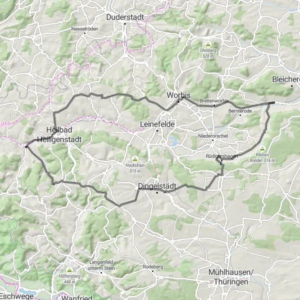 Map miniature of "Road Cycling Escape" cycling inspiration in Thüringen, Germany. Generated by Tarmacs.app cycling route planner