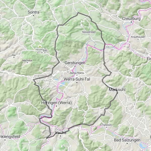 Map miniature of "Unterbreizbach Road Cycling Route" cycling inspiration in Thüringen, Germany. Generated by Tarmacs.app cycling route planner