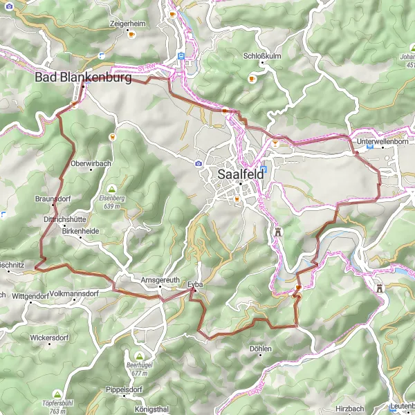 Karten-Miniaturansicht der Radinspiration "Geheimnisvolle Wege abseits des Trubels" in Thüringen, Germany. Erstellt vom Tarmacs.app-Routenplaner für Radtouren