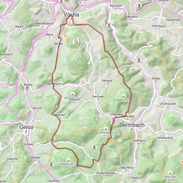 Map miniature of "Untouched Landscapes and Historic Gems" cycling inspiration in Thüringen, Germany. Generated by Tarmacs.app cycling route planner