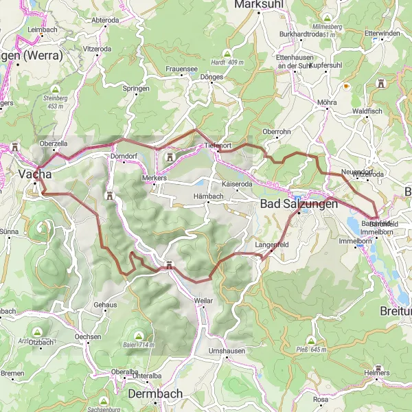 Map miniature of "Gravel Adventure" cycling inspiration in Thüringen, Germany. Generated by Tarmacs.app cycling route planner