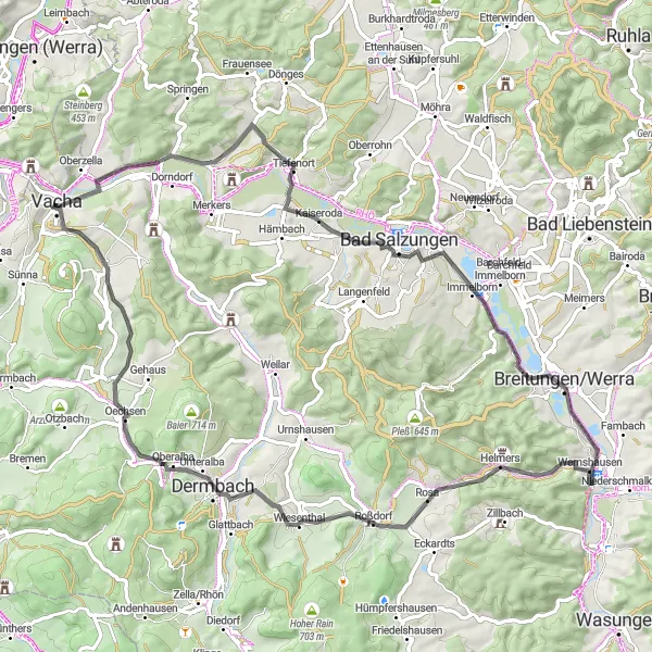 Map miniature of "Scenic Thuringian Road Cycle" cycling inspiration in Thüringen, Germany. Generated by Tarmacs.app cycling route planner