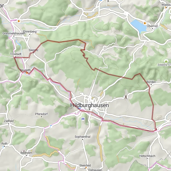 Karten-Miniaturansicht der Radinspiration "Gravel-Entdeckungstour um Veilsdorf" in Thüringen, Germany. Erstellt vom Tarmacs.app-Routenplaner für Radtouren