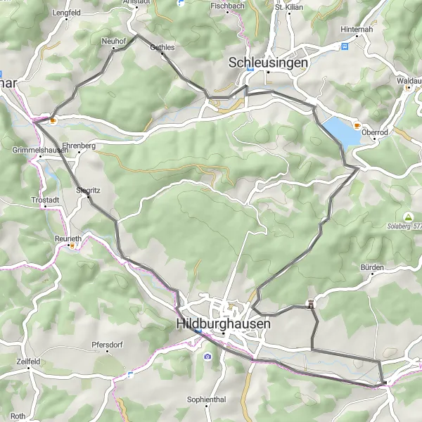 Map miniature of "Birkenfeld and Apfelberg Loop" cycling inspiration in Thüringen, Germany. Generated by Tarmacs.app cycling route planner