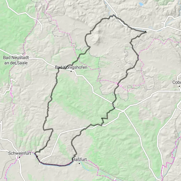 Map miniature of "Adelhausen Hill Climb Adventure" cycling inspiration in Thüringen, Germany. Generated by Tarmacs.app cycling route planner