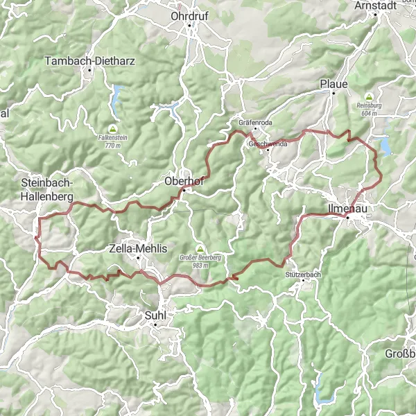 Karten-Miniaturansicht der Radinspiration "Viernau Sternberg Tour" in Thüringen, Germany. Erstellt vom Tarmacs.app-Routenplaner für Radtouren