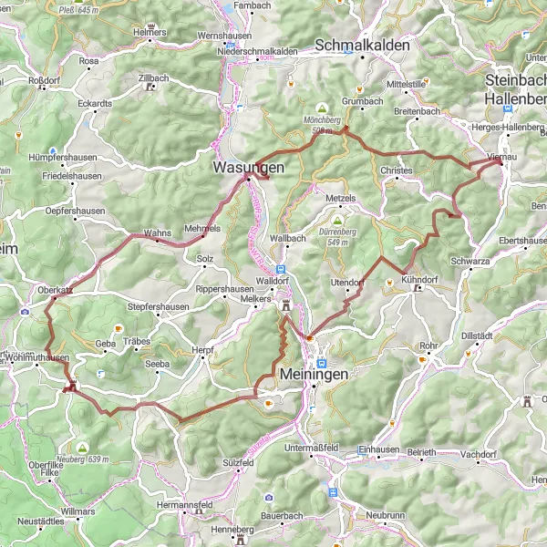 Map miniature of "Journey Through History" cycling inspiration in Thüringen, Germany. Generated by Tarmacs.app cycling route planner