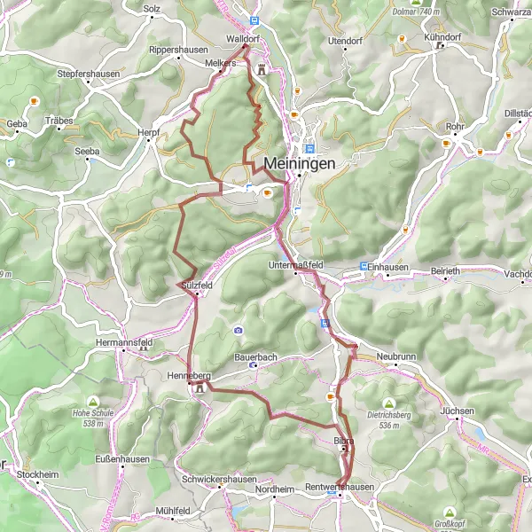 Karten-Miniaturansicht der Radinspiration "Gravel-Route um Walldorf" in Thüringen, Germany. Erstellt vom Tarmacs.app-Routenplaner für Radtouren