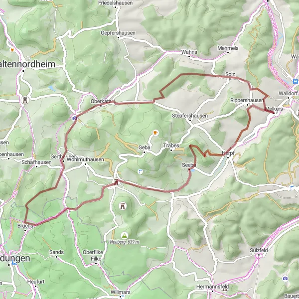 Karten-Miniaturansicht der Radinspiration "Gravelfahren durch die Natur um Walldorf" in Thüringen, Germany. Erstellt vom Tarmacs.app-Routenplaner für Radtouren