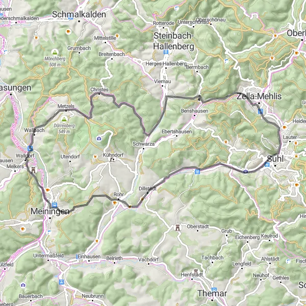 Map miniature of "Medieval Mystery" cycling inspiration in Thüringen, Germany. Generated by Tarmacs.app cycling route planner