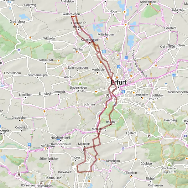 Karten-Miniaturansicht der Radinspiration "Rote Wand und Zitadelle Petersberg Rundweg" in Thüringen, Germany. Erstellt vom Tarmacs.app-Routenplaner für Radtouren