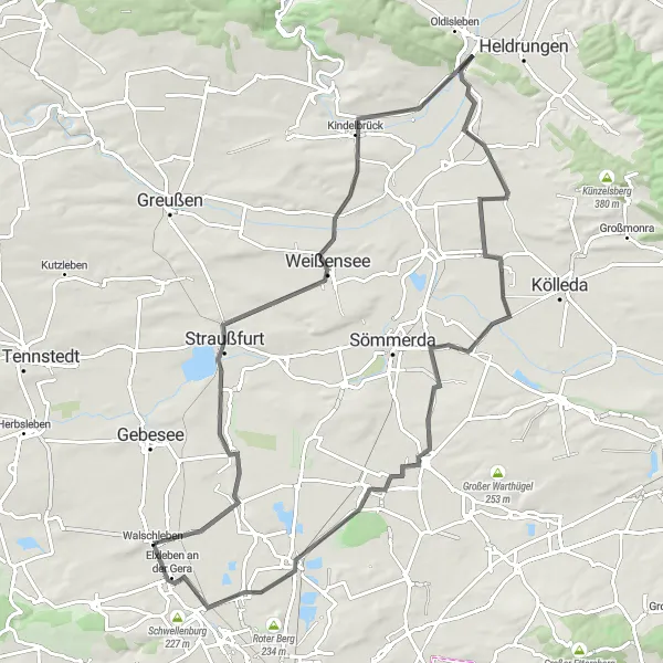 Map miniature of "Walschleben to Mittelhausen Road Loop" cycling inspiration in Thüringen, Germany. Generated by Tarmacs.app cycling route planner