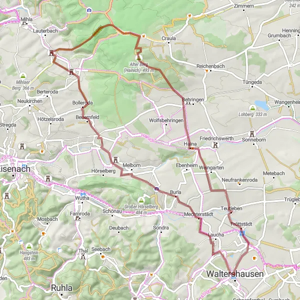Map miniature of "The Rural Escape" cycling inspiration in Thüringen, Germany. Generated by Tarmacs.app cycling route planner