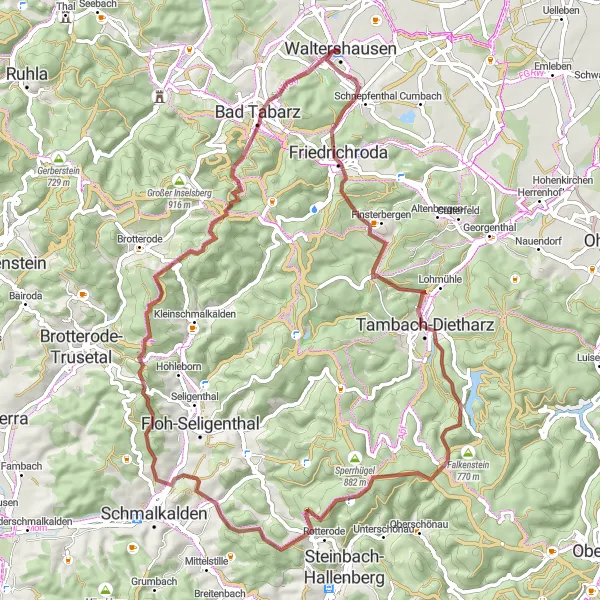 Map miniature of "The Gravel Explorer" cycling inspiration in Thüringen, Germany. Generated by Tarmacs.app cycling route planner