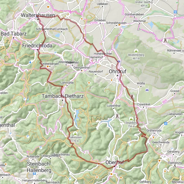 Map miniature of "The Gravel Adventure through Thuringian Forest" cycling inspiration in Thüringen, Germany. Generated by Tarmacs.app cycling route planner