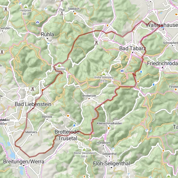 Map miniature of "The Gravel Challenge" cycling inspiration in Thüringen, Germany. Generated by Tarmacs.app cycling route planner