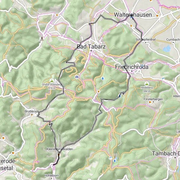 Karten-Miniaturansicht der Radinspiration "Rund um Waltershausen" in Thüringen, Germany. Erstellt vom Tarmacs.app-Routenplaner für Radtouren