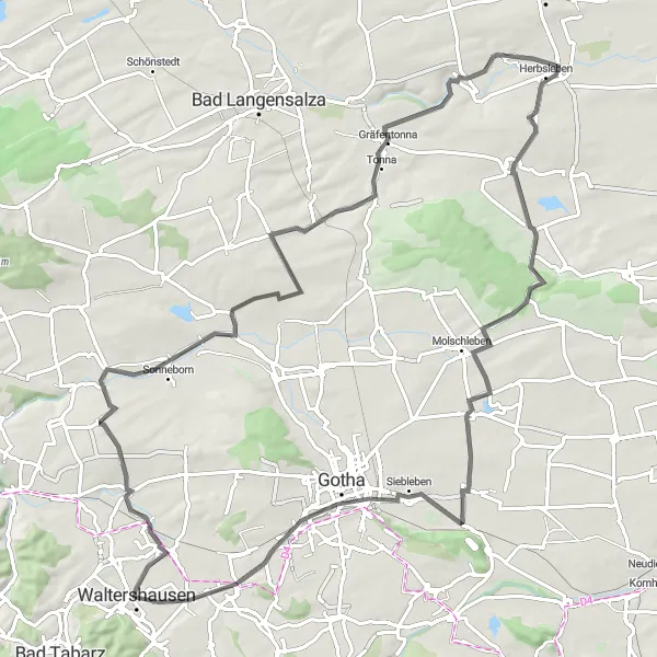 Map miniature of "The Thuringian Adventure" cycling inspiration in Thüringen, Germany. Generated by Tarmacs.app cycling route planner