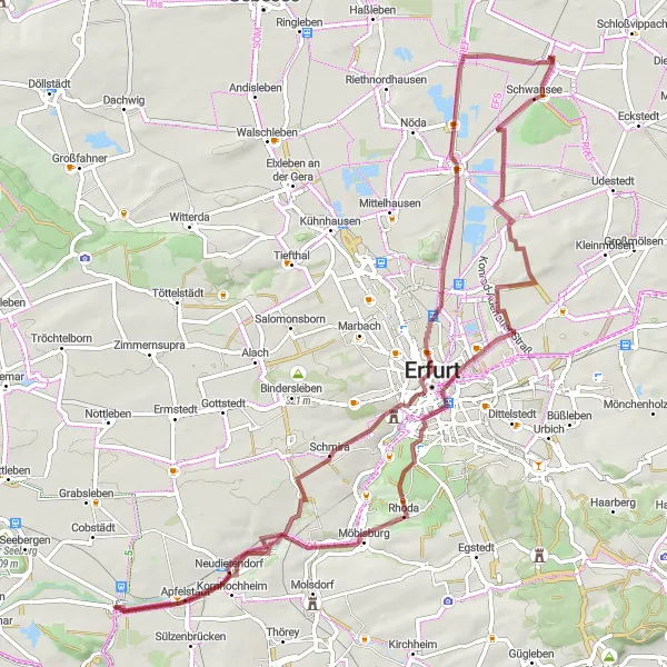 Map miniature of "Wandersleben Schwabenberg Adventure" cycling inspiration in Thüringen, Germany. Generated by Tarmacs.app cycling route planner