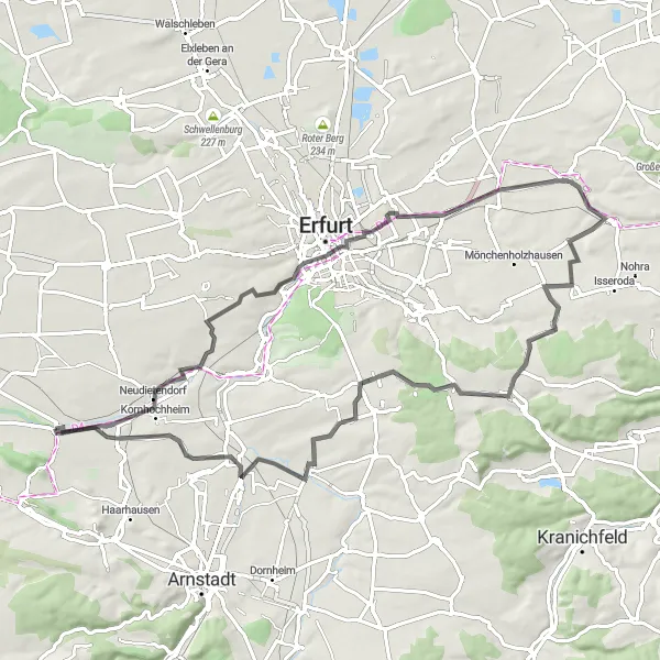 Map miniature of "Wandersleben Thörey Loop" cycling inspiration in Thüringen, Germany. Generated by Tarmacs.app cycling route planner