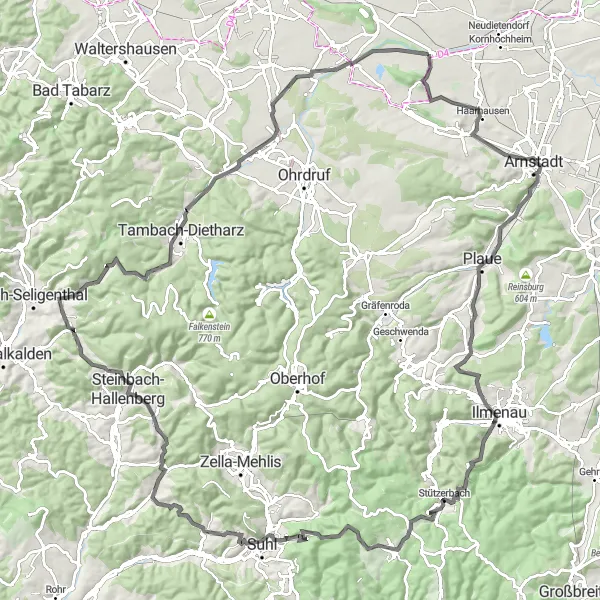 Map miniature of "Wandersleben Längel Loop" cycling inspiration in Thüringen, Germany. Generated by Tarmacs.app cycling route planner