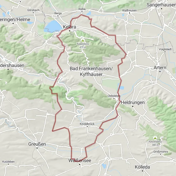 Map miniature of "Wilderness Gravel Adventure to the Kyffhäuser Range" cycling inspiration in Thüringen, Germany. Generated by Tarmacs.app cycling route planner