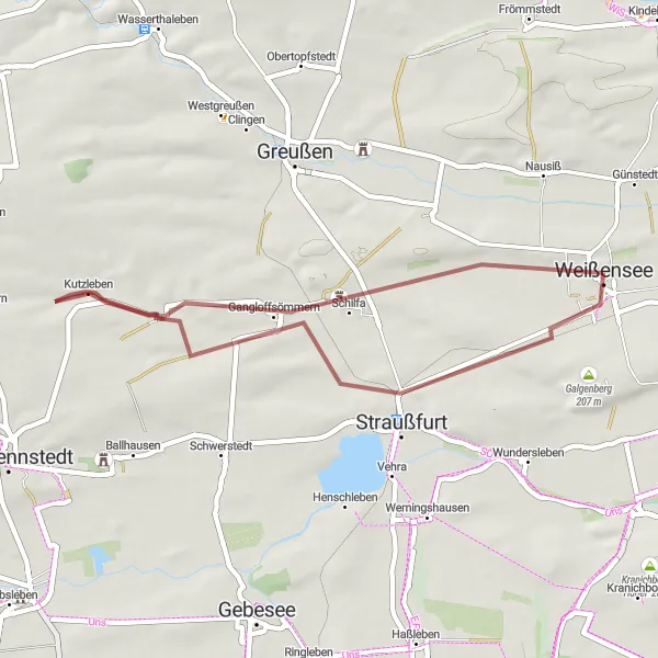 Map miniature of "Weißensee Circular Gravel Route" cycling inspiration in Thüringen, Germany. Generated by Tarmacs.app cycling route planner