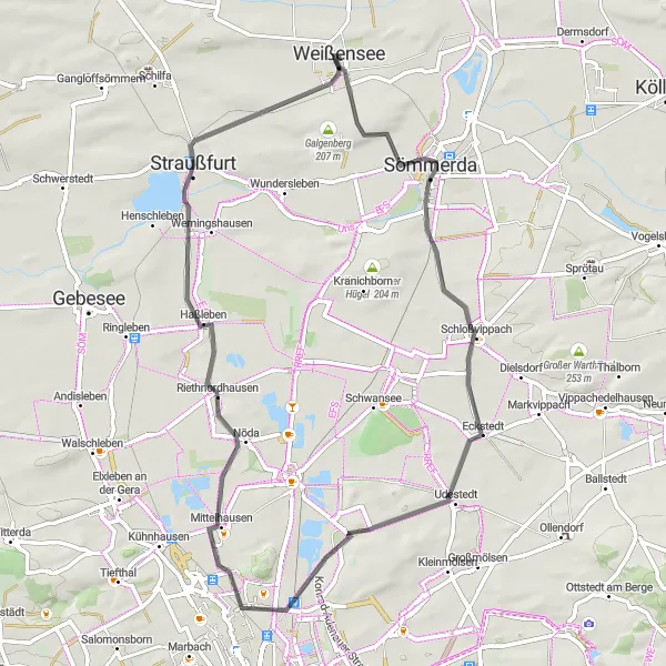 Map miniature of "Scenic Ride to Thuringian Highlights" cycling inspiration in Thüringen, Germany. Generated by Tarmacs.app cycling route planner