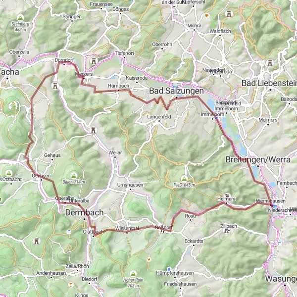 Karten-Miniaturansicht der Radinspiration "Gravel-Abenteuer durch die Naturparks" in Thüringen, Germany. Erstellt vom Tarmacs.app-Routenplaner für Radtouren