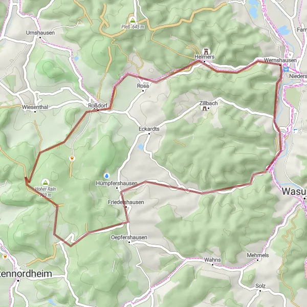 Map miniature of "Rural Delights" cycling inspiration in Thüringen, Germany. Generated by Tarmacs.app cycling route planner