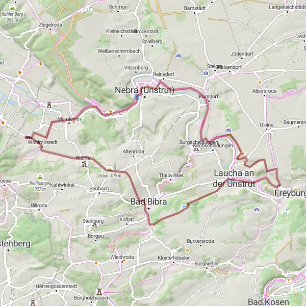 Karten-Miniaturansicht der Radinspiration "Erkundung der Unstrutauen" in Thüringen, Germany. Erstellt vom Tarmacs.app-Routenplaner für Radtouren