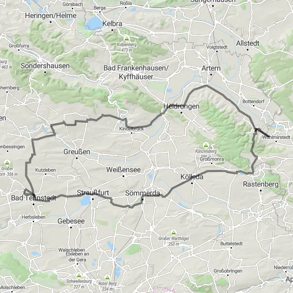 Map miniature of "The Hill Challenge" cycling inspiration in Thüringen, Germany. Generated by Tarmacs.app cycling route planner