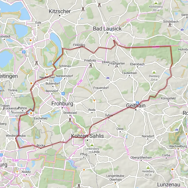 Map miniature of "Wustenberg and Schloßberg Gravel Route" cycling inspiration in Thüringen, Germany. Generated by Tarmacs.app cycling route planner