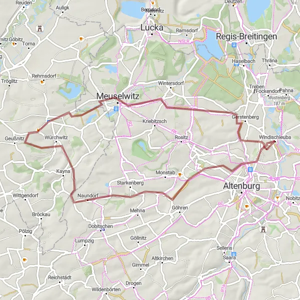 Map miniature of "Starkenberg and Gerstenberg Gravel Route" cycling inspiration in Thüringen, Germany. Generated by Tarmacs.app cycling route planner