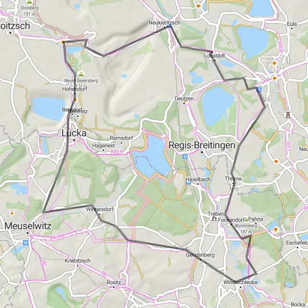 Map miniature of "Windischleuba to Wintersdorf" cycling inspiration in Thüringen, Germany. Generated by Tarmacs.app cycling route planner