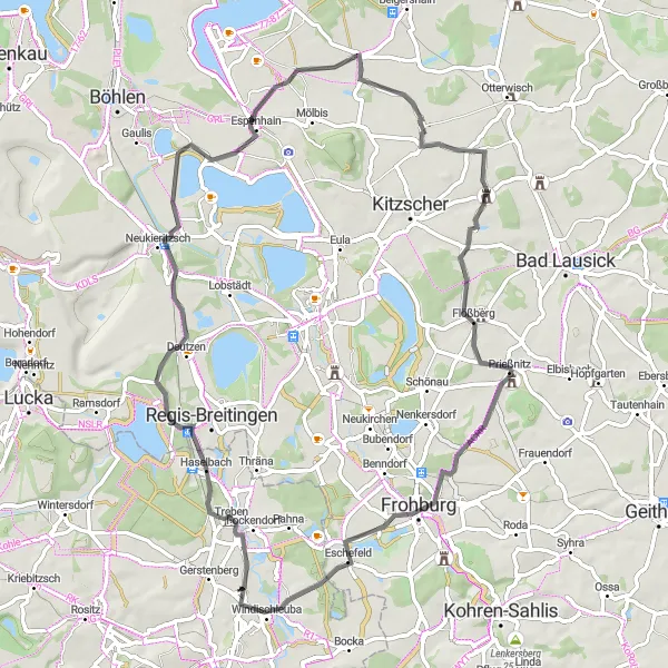 Map miniature of "The Thuringian Gravel Adventure" cycling inspiration in Thüringen, Germany. Generated by Tarmacs.app cycling route planner